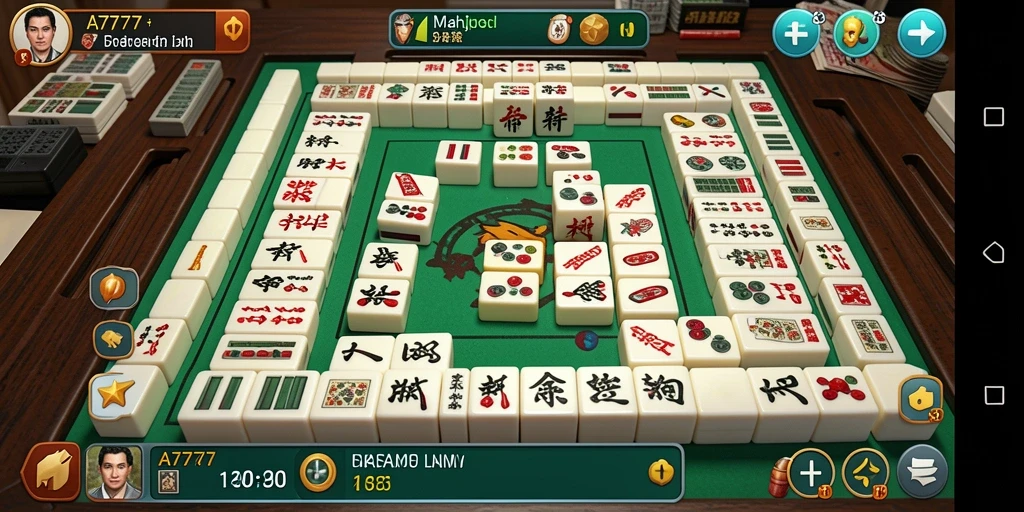 Screenshot gameplay Mahjong A7777 menampilkan kartu dan papan permainan.