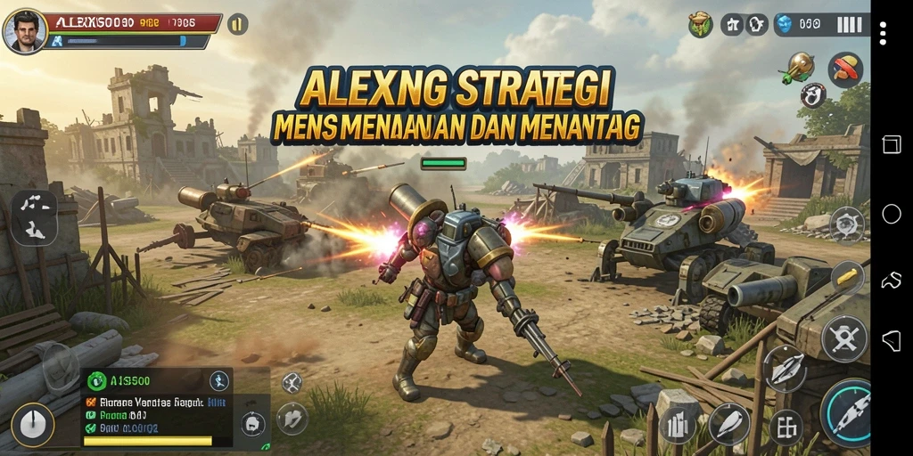 Screenshot gameplay ALEXIS500 yang menunjukkan pertempuran strategis.